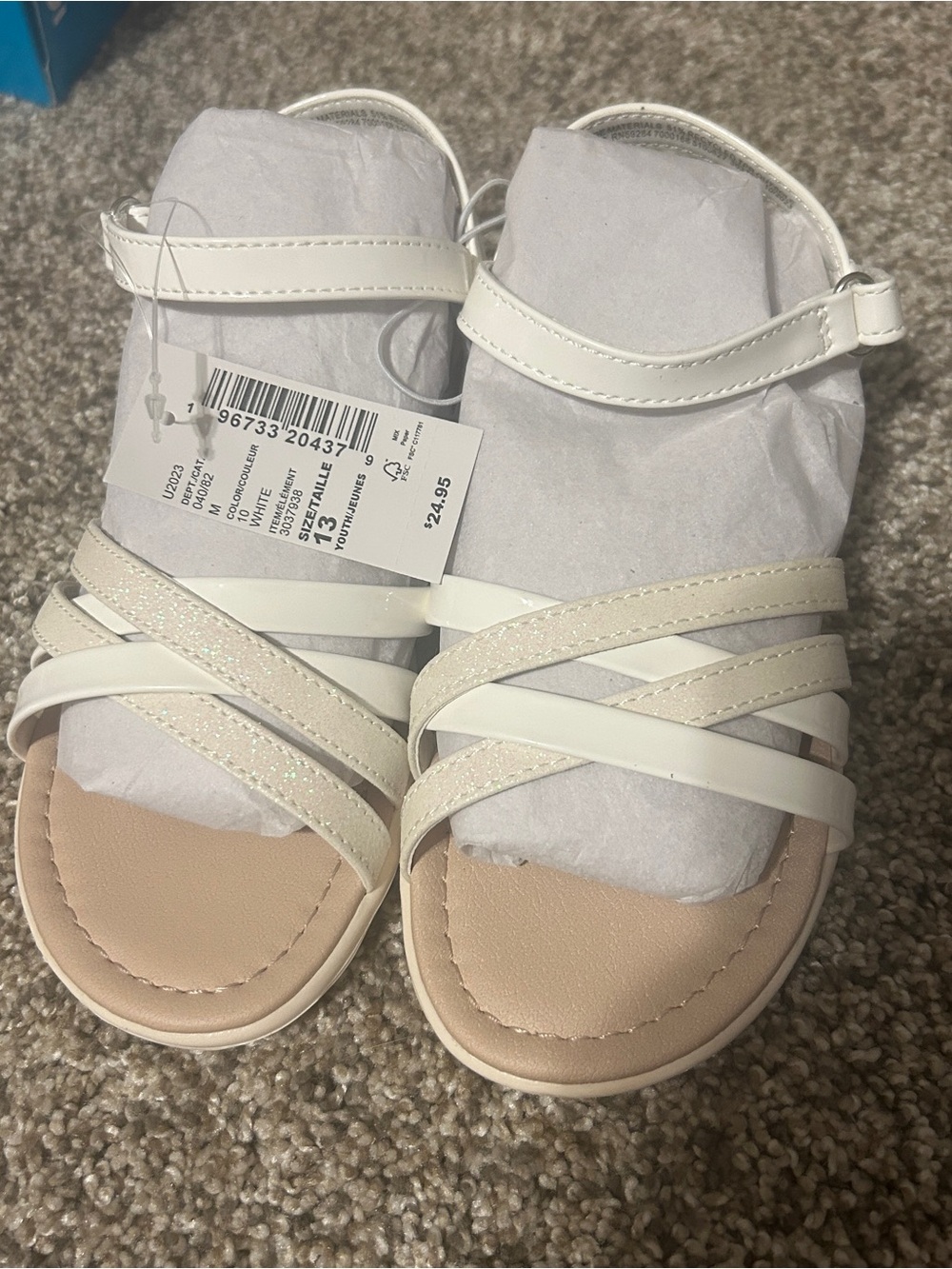 The Children's Place White Girls Strappy Dress Sandals 13 - Picture 3 of 3